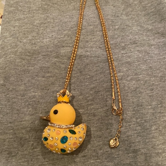 Betsey Johnson Crowned Yellow Duck Necklace with Jewels - Picture 2 of 5